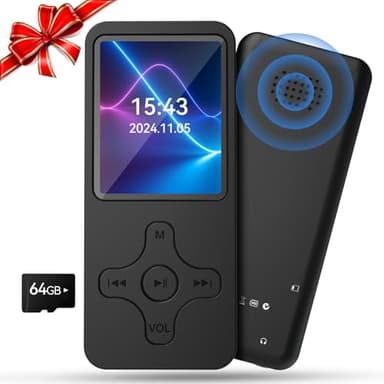Gueray Lettore MP3 Bluetooth con scheda TF da 64GB MP3 Lettore Musicale con altoparlanti e display Supporta registratore radio FM Allarme Video E-book Immagini TF Card fino a 128GB