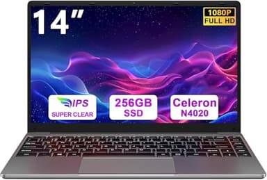 bvate PC Portatile 14 pollici Notebook Win 11 upto 2.8 GHz 256 GB ROM Supporta l'espansione SSD 1TB Celeron N4020 2.4G+5G WiFi 4.2 USB HDMI Tastiera italiana membrana mouse senza fili-Grigio