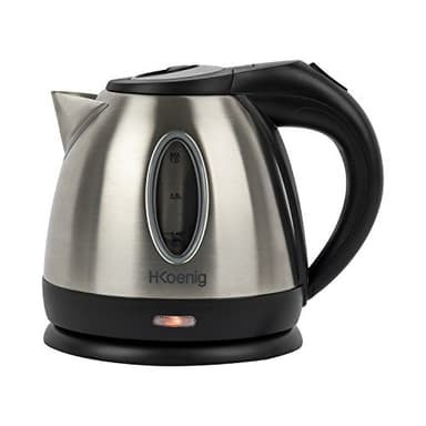 H.Koenig BO12 Bollitore elettrico,1,2L, Acciaio Inox, livello dell'acqua visibile, scala graduata, Spegnimento automatico, Base con aggancio a 360°, bollitura rapida,1630W