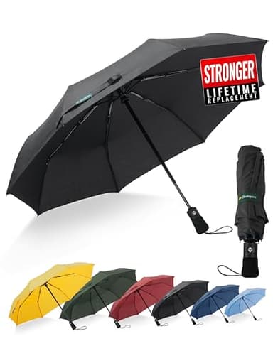 Chakipee Ombrello Pieghevole Pioggia da Viaggio Antivento - Ombrelli Portatile Nero per Uomo Automatico Apri Chiudi, Rivestimento in 210T Apertura 97 cm 8 ossa