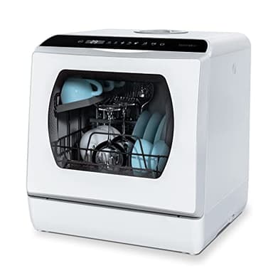 Hermitlux Lavastoviglie portatile con 4 Coperti, Serbatoio dell'acqua da 5 L, Lavastoviglie Piccola da 6 Programmi, utilizzabile in Campeggio, Cucina, Ufficio, Bianco