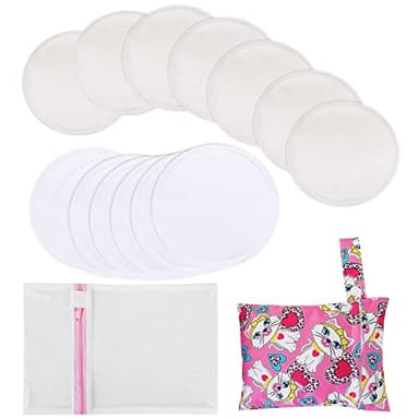 PHOGARY 14 Pezzi Coppette Assorbilatte Lavabili - Assorbilatte di Bambù Organico, Riutilizzabili con Sacchetti e Sacchetto di Lavaggio (Pastel Touch, Grandi 3.93")