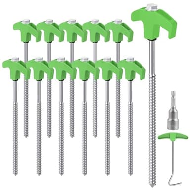 Forever Speed 12PCS Picchetti Tenda in Acciaio con Punta ＆ Tirachiodi, 25 cm Picchetti Campeggio Picchetti con Filettatura per Terreni Duri, Boschi, Prati - Verde
