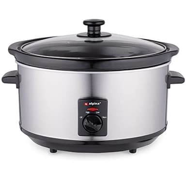 BAKAJI Pentola Slow Cooker Elettrica Ovale per Cottura Lenta a Bassa Temperatura, Capienza 3,5L in Acciaio e Ceramica Antiaderente, Potenza 240 W, Maniglie Termoisolate, Coperchio in Vetro Temperato