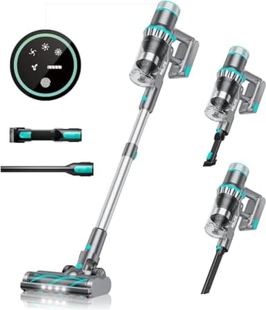 Belife BVC11 Aspirapolvere Senza Fili, 45KPa/550W, Batteria Rimovibile, Scopa Elettrica Senza Fili Potente 6 in 1 con Touchscreen LED per Pavimenti/Tappeti/Peli Animali (Blu)