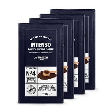 by Amazon Caffè Intenso macinato, Tostatura media, 1 kg (4 confezioni da 250 g) - Certificato Rainforest Alliance