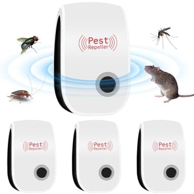 4 Pack Repellente Ultrasuoni per Ratti,Repellente Ultrasuoni per Uso Interno Ed Esterno, Ultrasuoni per Zanzare,Topi, formiche, Insetti, Ratti, Scarafaggi, Mosche,e Altri Roditori