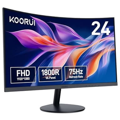 KOORUI 24N5CA Monitor 24 Pollici Curvo (1500R), Full HD (1920x1080), VA, 75Hz, 5ms, HDMI, VGA, Gaming Monitors, Eye Saver Mode, Flicker Safe, Nero