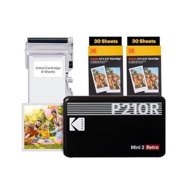KODAK Mini 2 Retro 4PASS Stampante Fotografica Portatile (5.3x8.6cm) + Pacchetto con 68 Fogli, Nero