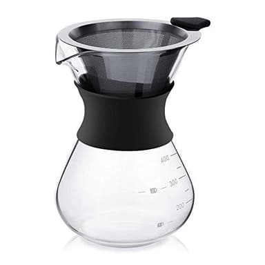 YunNasi Caffettiera Pour Over Coffee Maker Dripper Manuale per Fare il Caffè con Caraffa in Vetro e Filtro Permanente Riutilizzabile in Acciaio Inox Adatto per Polvere di Caffè Macinato,400ml