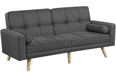 Yaheetech Divano Letto a 3 Posti Divano Trasformabile con Braccioli e 2 Cuscini Divanetto Reclinabile in Tessuto da Salotto Soggiorno Camera da Letto Camera degli Ospiti Grigio Scuro