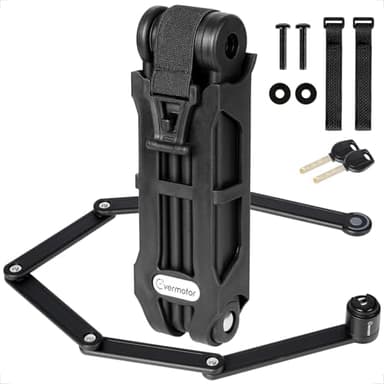 evermotor Lucchetto pieghevole per bicicletta con supporto, lunghezza 85 cm, serratura ad alta sicurezza in acciaio temprato, pieghevole, per e-bike e-scooter moto