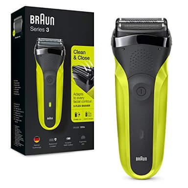 Braun Series 3 300 Rasoio Elettrico Per Barba Con 3 Lame Flessibili, Ricaricabile E Senza Fili, Rasoio Elettrico A Lamina Lavabile, Nero/Verde Elettrico