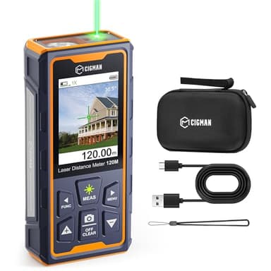120M Metro laser, CIGMAN telemetro con telecamera, telemetro laser con fotocamera zoom 4x, schermo LCD, dispositivo di misurazione laser IP65, 16 modalità di misurazione per esterni, (CD-120G)