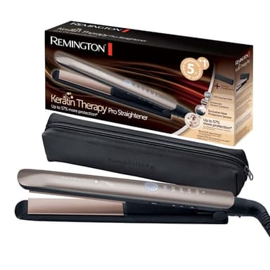 Remington S8593 Keratin Therapy Pro Piastra Professionale, Per Capelli Lisci, Rivestimento in Ceramica Avanzato, Sensore Idratazione capello per Protezione dal Calore, 160-230°, Bronzo/Nero