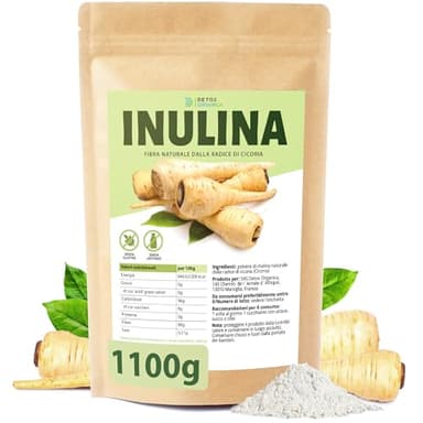 Inulina in polvere-1100g-inulina di cicoria-Fibra Vegetale Prebiotica riduce l'assorbimento di zuccheri e grassi-Vegana