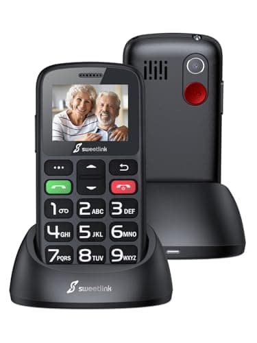 SweetLink Telefono Cellulare per Anziani con Tasti Grandi, GSM Senior Telefoni per Persone Anziane, Funzione SOS, Chiamata Rapida, Volume Alto, Base di Ricarica, Contatti con Immagini, Nero