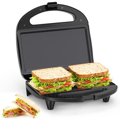 Snailar Tostapane Piastra, Tostiera Elettrica con Placche Piane Antiaderenti, Maniglia Cool Touch, 750W, Nero