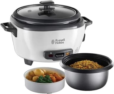 Russell Hobbs Cuociriso Piccolo - 0,8 l incluso inserto per cottura a vapore - Pentola con rivestimento antiaderente; Cucchiaio per riso e misurino; Pentola cottura lenta per verdure e pesce, 27030-56