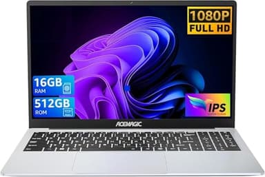 ACEMAGIC PC Portatile 16GB DDR4 RAM 512GB SSD,ln-tel N97,Fino a 3.6Gh,Notebook,15.6" Full HD Portatile,Apertura e chiusura 180°,involucro metallico,WiFi,BT5.0,Type_C, USB3.2,HDMI Argento