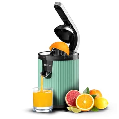 Cecotec Spremiagrumi elettrico a braccio per arance e agrumi Xqueeze RetroJuice 600 Green. 600 W, stile retrò, filtro in acciaio inox, cono in plastica, leva per estrarre la polpa, antigoccia
