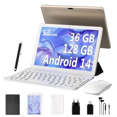 LEVIRTU 10 Pollici Android 14 Tablet in Offerta Octa-Core 2.0 GHz, 5GWiFi 6, 36GB RAM+128GB ROM(TF 1TB), 8000mAh, Dual Camera, Bluetooth 5.0, Tablet con Tastiera,Penna,Mouse-Oro