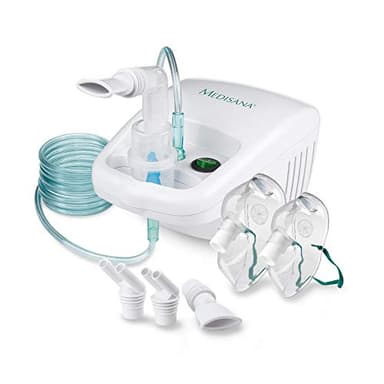 medisana IN 500 inalatore, nebulizzatore a compressore con boccaglio e maschera per adulti e bambini, per raffreddori o asma con accessori extra e tubo lungo, white, larga