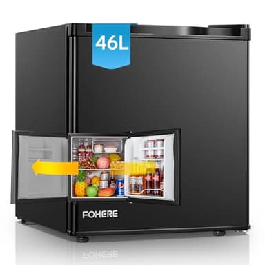 FOHERE Mini frigo bar 46L, Frigorifero Piccolo, Silenzioso, Temperatura Regolabile, Porta Reversibile, Ripiani Rimovibili, Per applicazioni in Hotel, Casa, Ufficio, B&B, Nero