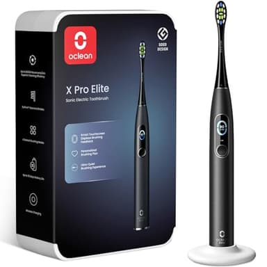Oclean X Pro Elite Spazzolino Elettrico, Touch screen intelligente, 45 dB, 84.000 Movimenti al minuto, 32 Livelli di intensità, 4 Modalità, Sensore di pressione, Durata 35 giorni, IPX7, Nero