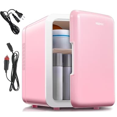 Mini Frigo da Camera, 6 Litri /9 Lattine di Bevande e Cura Della Pelle Mini Frigorifero per Camera da Letto, 230V CA/12V CC, Termoelettrico e Scaldino per Bevande, Ufficio, Dormitorio, Auto