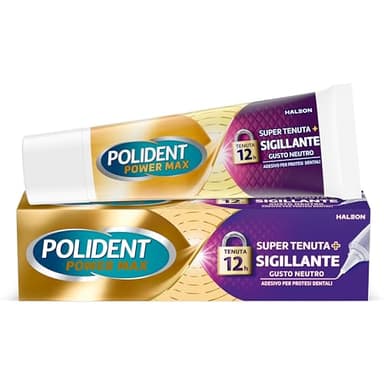 Polident Power Max, Super Tenuta + Sigillante, Adesivo per Protesi Dentale, Tenuta Salda Giornaliera, Gusto neutro, 40 g