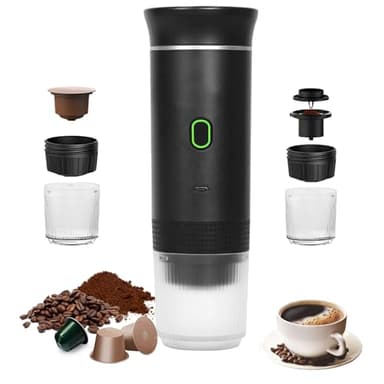 Umisu Macchina da caffè portatile, 3 in 1 Caffettiere Espresso Capsule e Caffè Macinato Macchina per Espresso Elettrico Riscaldamento Rapido per Ufficio Viaggi Campeggio Casa (nero)