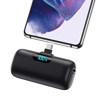 Feob Mini Power Bank USB C 5000mAh, 15W PD 3.0A Carica Rapida Caricabatterie Portatile Compatta e Carino Powerbank Batteria Esterna con LED Display per iPhone 16/15 Pro Samsung e altri Telefoni USB C