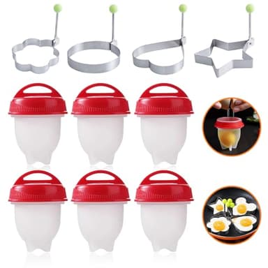 6 Cuociuova in Silicone Antiaderente, Coppette per Uova a Cottura Rapida, Creatore di Uova Senza Guscio Set con Stampo Ad Anello per Uova Cotte, Cuoci Uova In Silicone Contenitore per Casa Ristorante