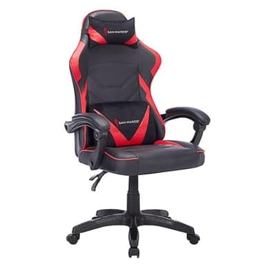 San Marco Poltrona da gaming ergonomica nera e rossa Sedia camera ragazzi o ufficio, con cuscino per supporto lombare e cervicale