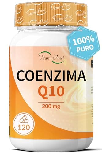 VitaminPure - Coenzima Q10 200mg, 120 Capsule con Ubiquinone Puro Alto Dosaggio, Coq10 200mg Fermentato Naturalmente, Coq10 Alta Biodisponibilità, Q10 Coenzima integratore
