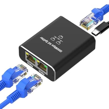 Loydia Switch Ethernet, Gigabit Ethernet splitter LAN RJ45 2 Porte, Switch Ethernet Internet LAN Splitter con cavo USB-C, Switch di Rete LAN RJ45 Splitter Ethernet per Computer, Laptop, Switch, Router