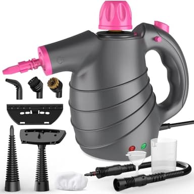 Pulitore a Vapore, Pulitore a Vapore Portatile Multiuso con 10 Accessori 1050W 105℃ 450ML Pressione del Vapore 3-3,5Bar 3Min Riscaldamento Senza Sostanze Chimiche, Pistola a Vapore per Pulire Divani