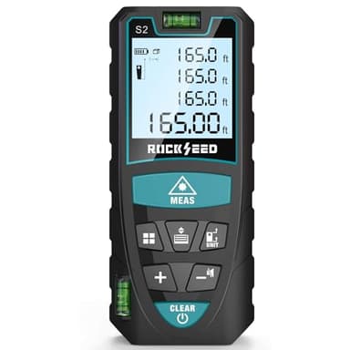 Metro laser 50M,RockSeed Distanziometro Laser Digitale con 2 Livelle a Bolla,Telemetro Laser Portatile con unità M/in/Ft Commutazione LCD Retroilluminato e Misurazione Distanza/Area/Volume/Pitagorico