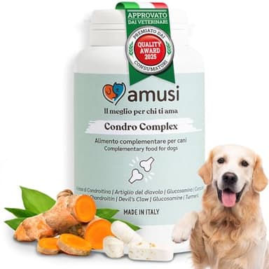 amusi Compresse Articolazioni Cane - Compresse Antinfiammatorie con Condroitina e Glucosamina, Lubrificano Le Cartilagini, Supportano Mobilità e Articolazioni, Contro Displasia e Artrite (90 CPR)