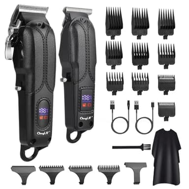 CkeyiN Pro Tagliacapelli Uomo Professionale e Tagliabordi Kit, USB Ricaricabile Tagliacapelli Senza Filo con Display LCD per Kit Taglia Capelli e Regolabarba Barbiere/Salone