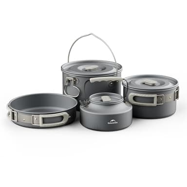 Naturehike 4-7 Persone Set Stoviglie da Campeggio in Lega di Alluminio Pentole Pentola Gavetta Campeggio Kit Posate Campeggio Set da Cucina per Esterni（4-7 Persone）