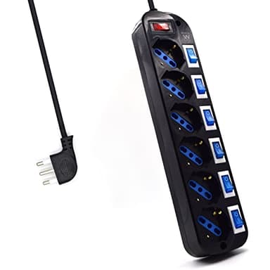 Multipresa a 6 Posti, Ciabatta Elettrica con 6 Prese Italiane e Schuko/Tedesche - Spina Italiana 16A - Potenza 250V/2500W - Cavo da 1,5 Metri, Prese Angolate a 45°