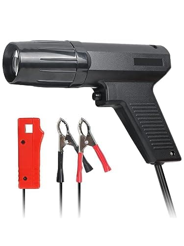 VKALTUL Pistola Stroboscopica 12V, Pistola d'accensione con 2 Morse Induttive a Coccodrillo, Pistola Stroboscopica per Fasatura del Motore a Benzina per Auto Moto Marine
