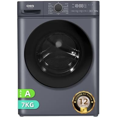 CHiQ CW07123863AX Lavatrice incasso - 7kg, Classe A, Motore BLDC 1200 RPM, Vapore e Lavaggio rapido, 15 Programmi, Design compatto (60x46,5x84cm) - Grigio moderno