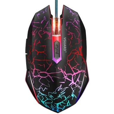 VGUARD Mouse da Gaming, Mouse con Filo USB, Mouse Ottico per PC Portatile Ergonomico, 6 Pulsanti Programmabili, 4 Regolabile DPI(800/1200/1600/2400), 7 Colori LED - Nero (Versione Aggiornata)