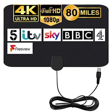 MILIWAN Antenna TV Digitale Interna Freeview 4K 1080P per Finestre, Ricezione HD/VHF/UHF/FM (80 miglia)