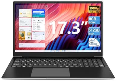 SGIN 17 Pollici Laptop 8 GB RAM 512 GB SSD Notebook, Celeron Dual Core, Up to 2.8 Ghz, 1920 * 1080 FHD, 2.4/5.0G WiFi, 4.2 Bluetooth, Supporta memoria espandibile 512 GB TF