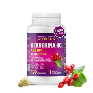 GLORAND Integratore Di Berberina, Cannella, Caffè Verde, Momordica, Zenzero, Cromo, Per Il Controllo Della Glicemia E Colesterolo, Integratore Metabolico E Tonico, 120 Compresse