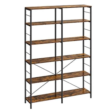 VASAGLE Libreria a 6 Livelli, Scaffale Portaoggetti, 30 x 120 x 172,5 cm, Stile Industriale, per Soggiorno, Studio, Balcone, Cucina, Marrone Vintage e Nero LLS114B01